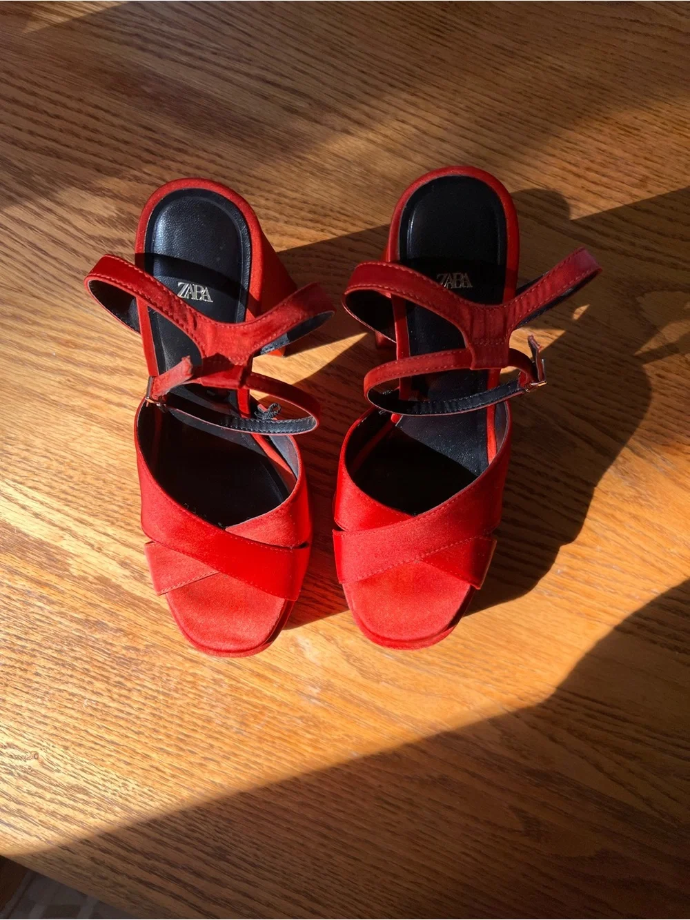 Zara Orange Satin Platform Sandal Heels